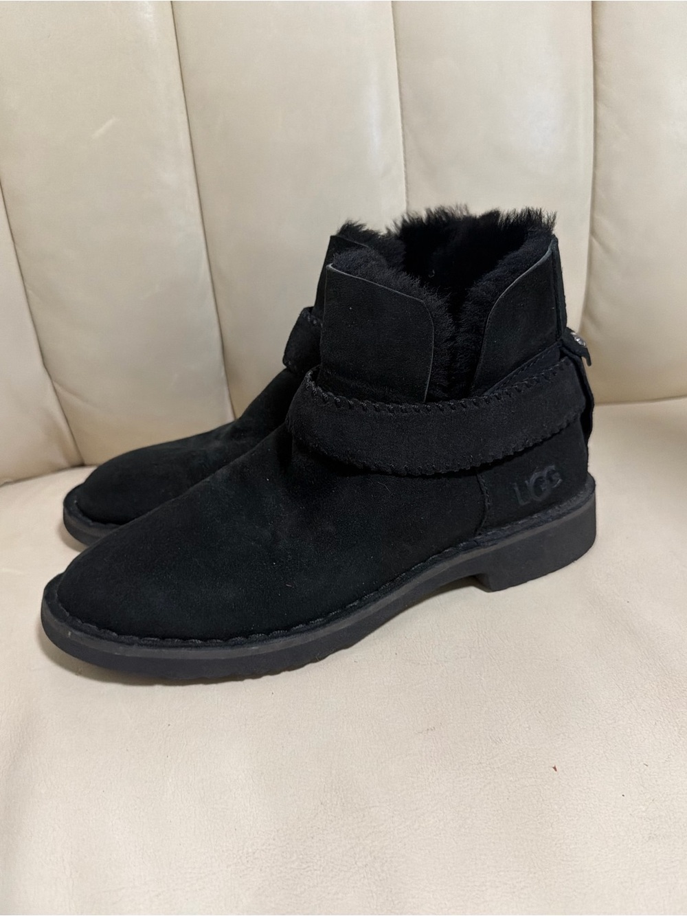 UGG Black Suede Shearling-Lined Ankle Booties